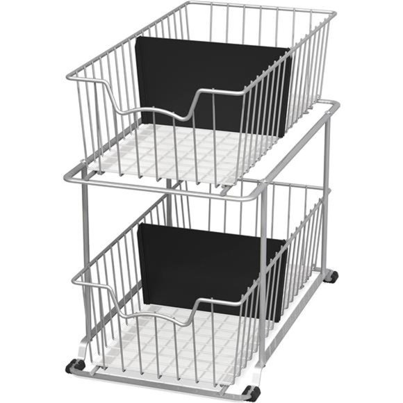 2 Tier Cabinet Wire Basket Drawer Organizer, Grey - Picture 1 of 7